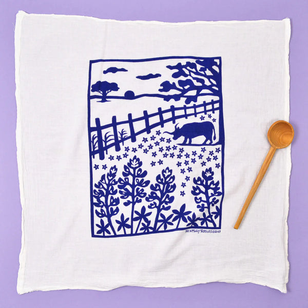 KEI & MOLLY TEXTILES Flour Sack Dish Towel: Bluebonnets