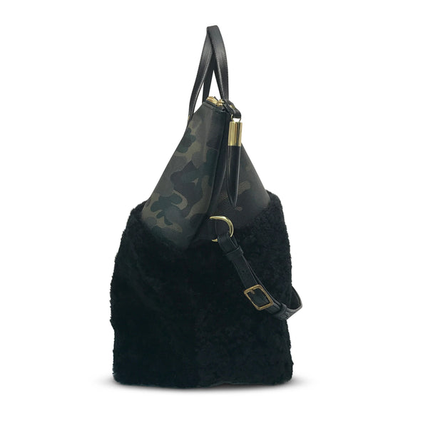 Kempton & Co. Morleigh Foldover Shearling Tote - Dark Camo