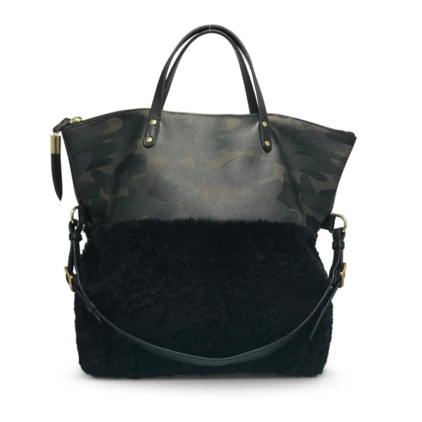 Kempton & Co. Morleigh Foldover Shearling Tote - Dark Camo