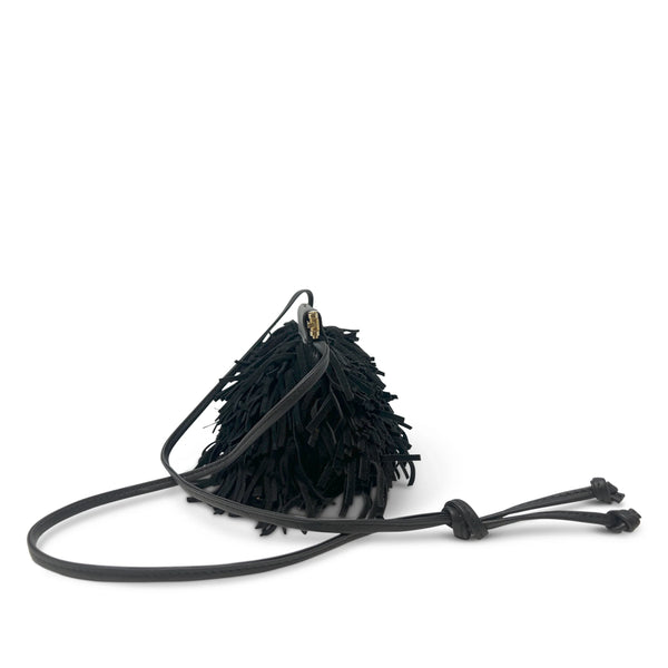 
Kempton & Co. Cheltenham Snap Crossbody Clutch - Black Suede Fringe
