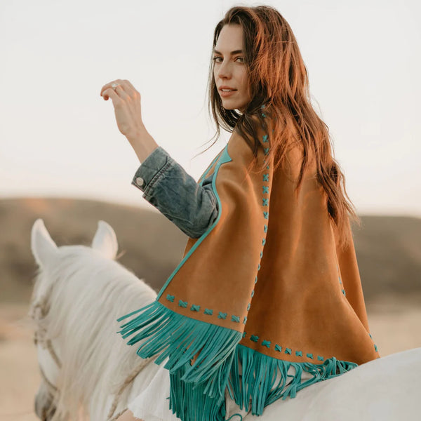 WESTERN AND CO BABE SUEDE CAPE- TURQUOISE