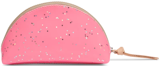 Medium cosmetic case in hot pink with silver metallic sparkles