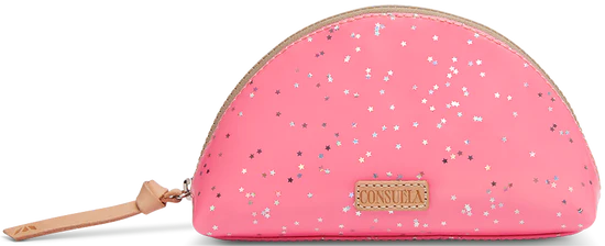 Medium cosmetic case in hot pink with silver metallic sparkles