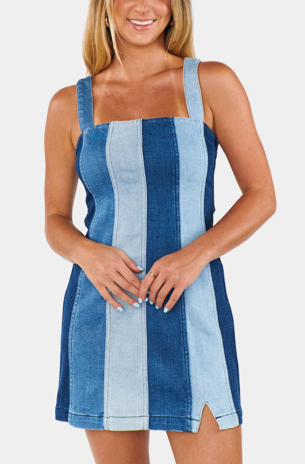 Show Me Your Mumu Coronado Corset Dress Shady Indigo Stripe