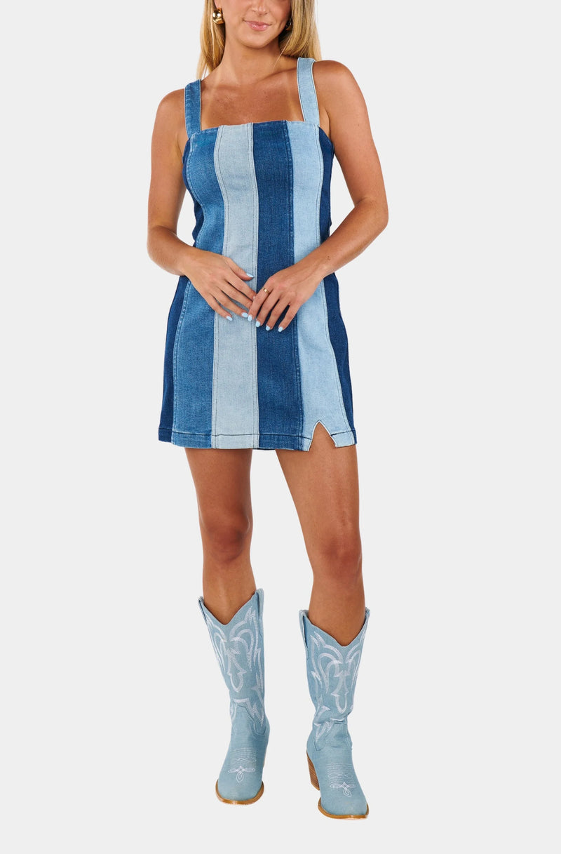 Show Me Your Mumu Coronado Corset Dress Shady Indigo Stripe
