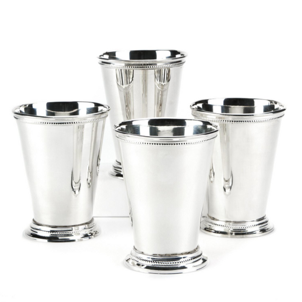 TWO'S COMPANY Set of 4 Mint Julep Cup/Vase in Gift Box (food safe) - Lacquered Silver-Plated Brass