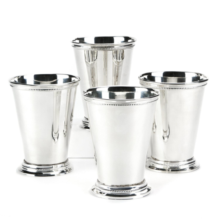 TWO'S COMPANY Set of 4 Mint Julep Cup/Vase in Gift Box (food safe) - Lacquered Silver-Plated Brass