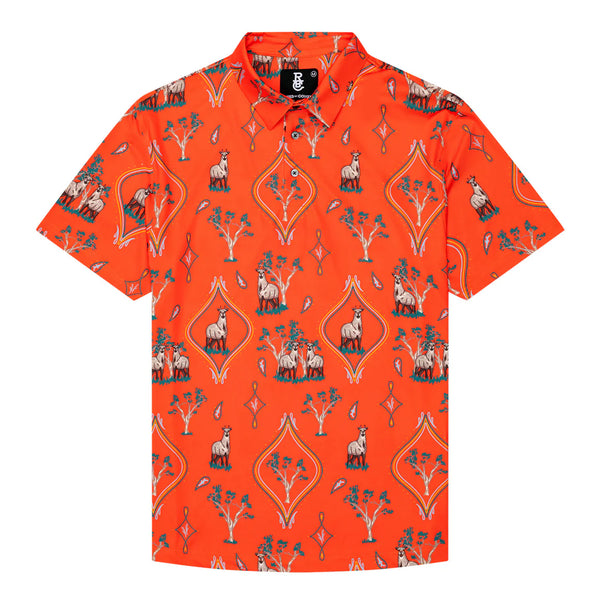 Orange shirt with pattern on a white background