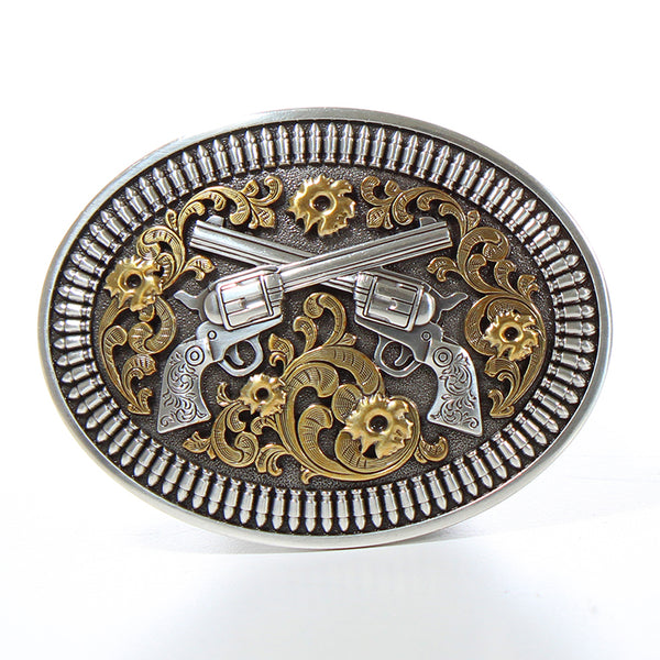 NOCONA MEN'S OVAL FLORAL REVOLVERS BUCKLE