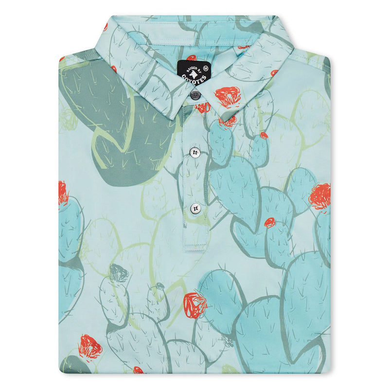 RAISED BY COYOTES NOPALITOS CACTUS PRINT POLO 