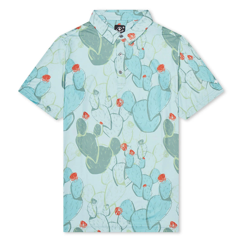 RAISED BY COYOTES NOPALITOS CACTUS PRINT POLO 