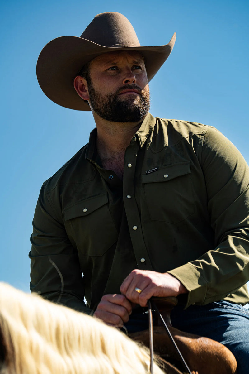 Stockyard Supply Co. "The Ranger" - Long Sleeve Western Performance Pearl Snap - Faded Olive