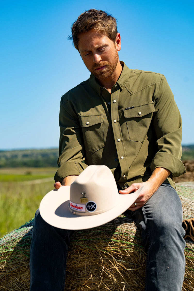 Stockyard Supply Co. "The Ranger" - Long Sleeve Western Performance Pearl Snap - Faded Olive