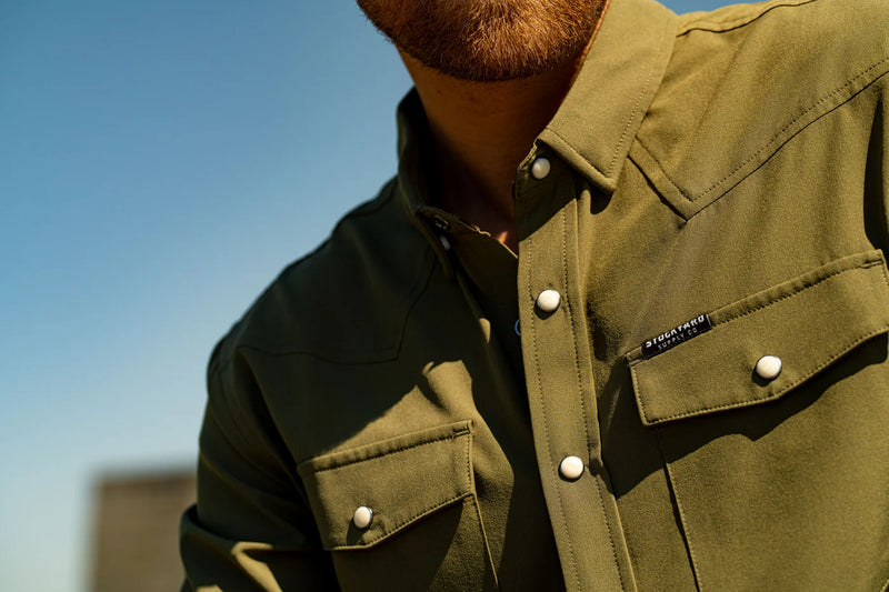 Stockyard Supply Co. "The Ranger" - Long Sleeve Western Performance Pearl Snap - Faded Olive