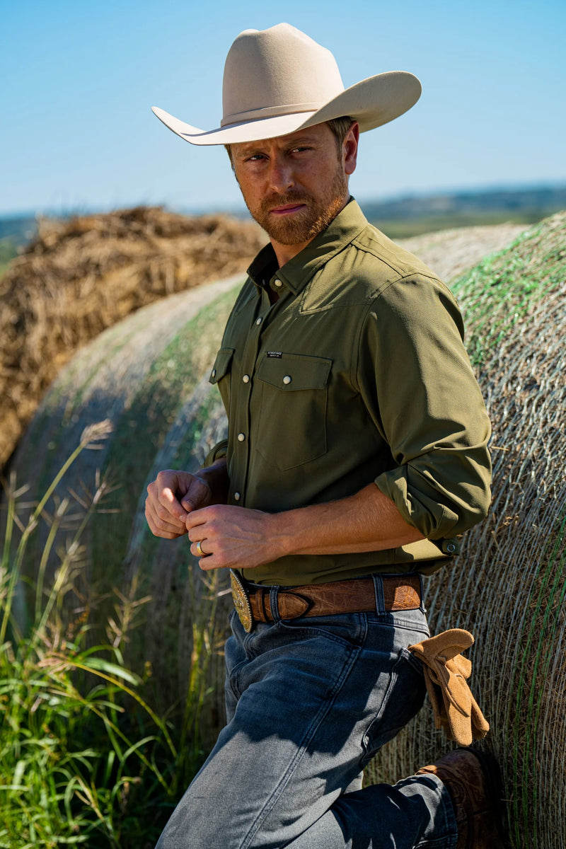 Stockyard Supply Co. "The Ranger" - Long Sleeve Western Performance Pearl Snap - Faded Olive