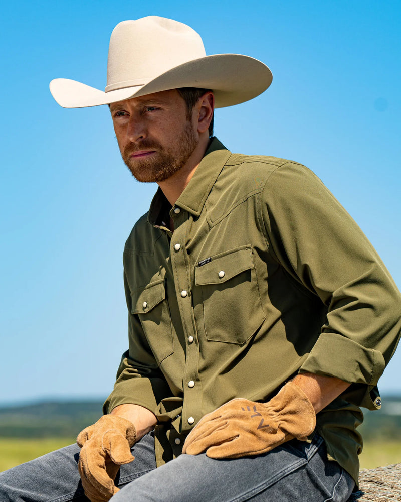 Stockyard Supply Co. "The Ranger" - Long Sleeve Western Performance Pearl Snap - Faded Olive