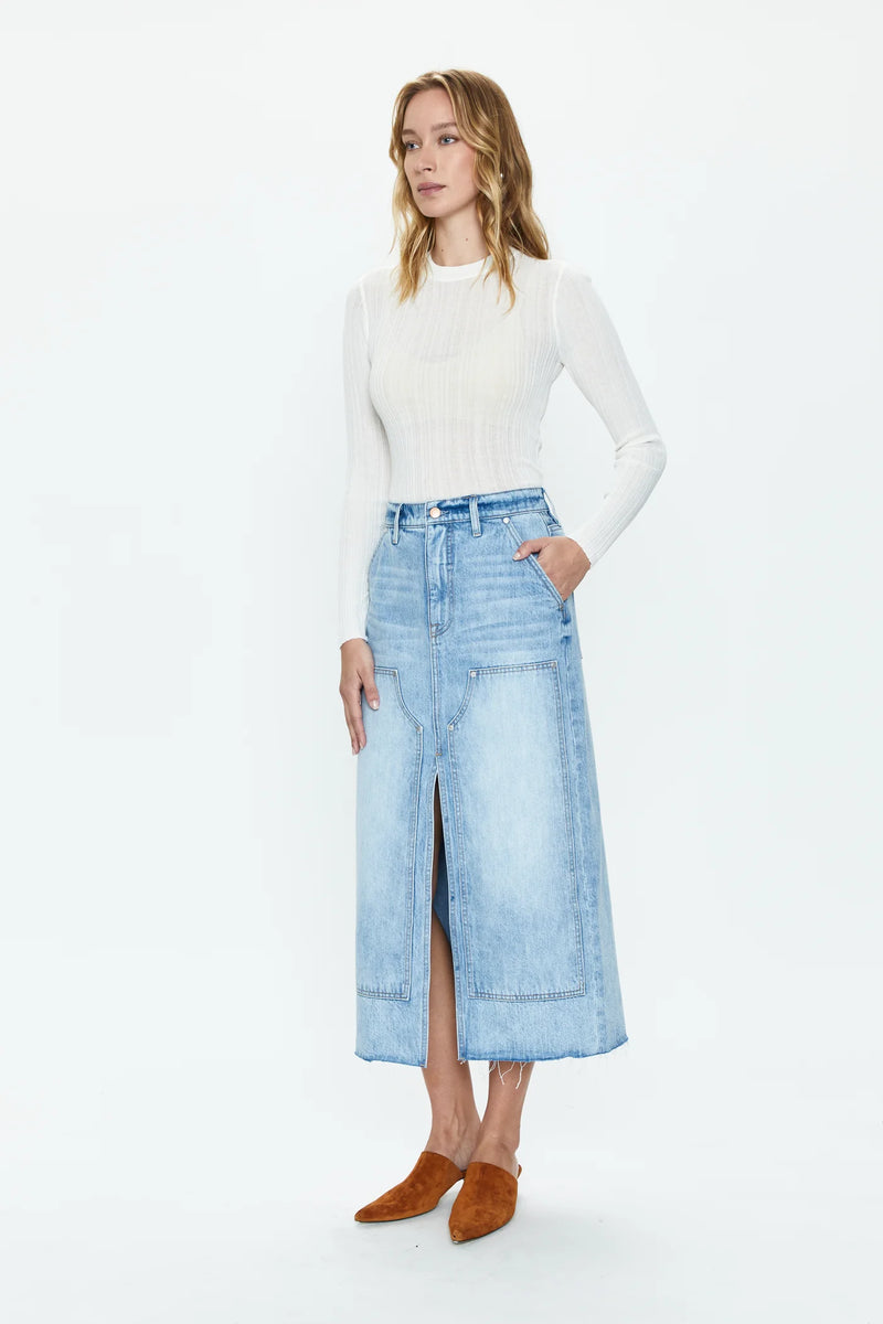 PISTOLA ALICE WORKWEAR HIGH RISE MIDI SKIRT - COASTAL