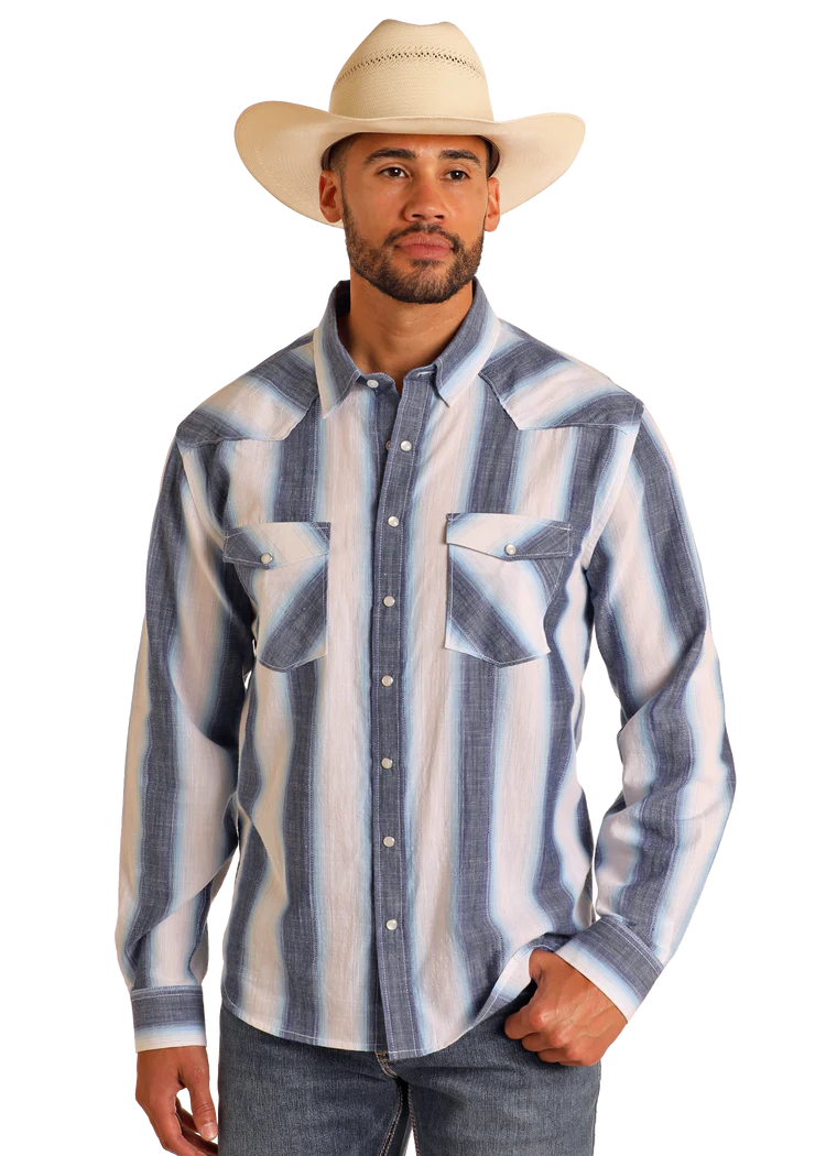 Panhandle Slim Modern Vintage Ombre Striped Long Sleeve Snap Shirt