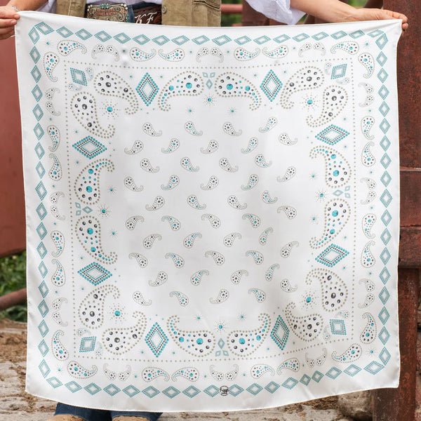 White silk wild rag with bandana pattern