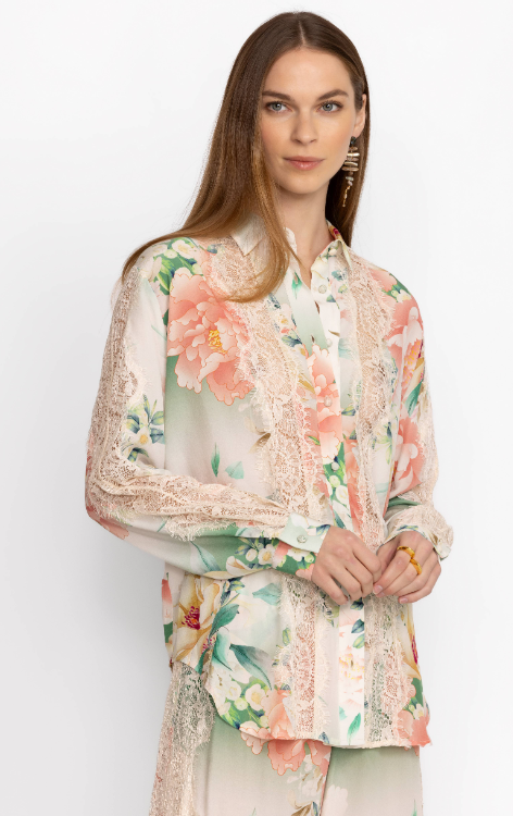 Offering a fresh take on a shirt, the Ruksana Silk Button Down Shirt creates clean lines with a feminine twist. Crafted from 100% silk and adorned with timeless blooms in soft hues, this delicate blouse is a versatile addition to any wardrobe. Style with a classic pencil skirt and coordinating cardigan.