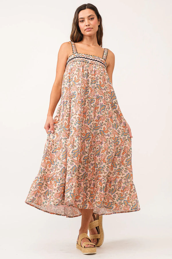 DEAR JOHN STEVIE RUCHED STRAP DRESS FUNFETTI PAISLEY