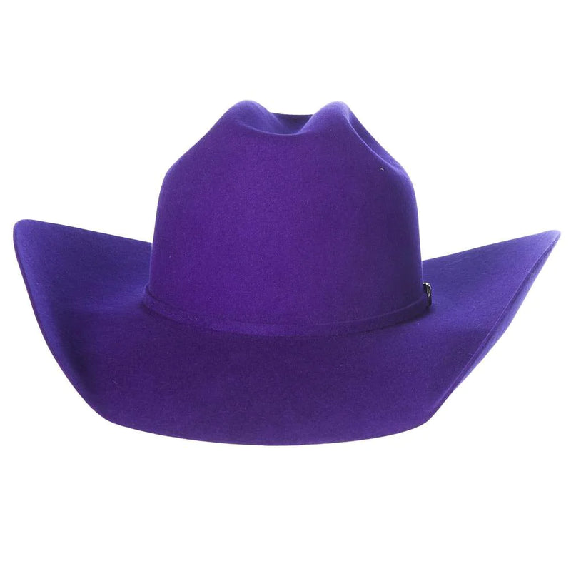 Purple felt cowboy hat with 3 piece silver buckle set