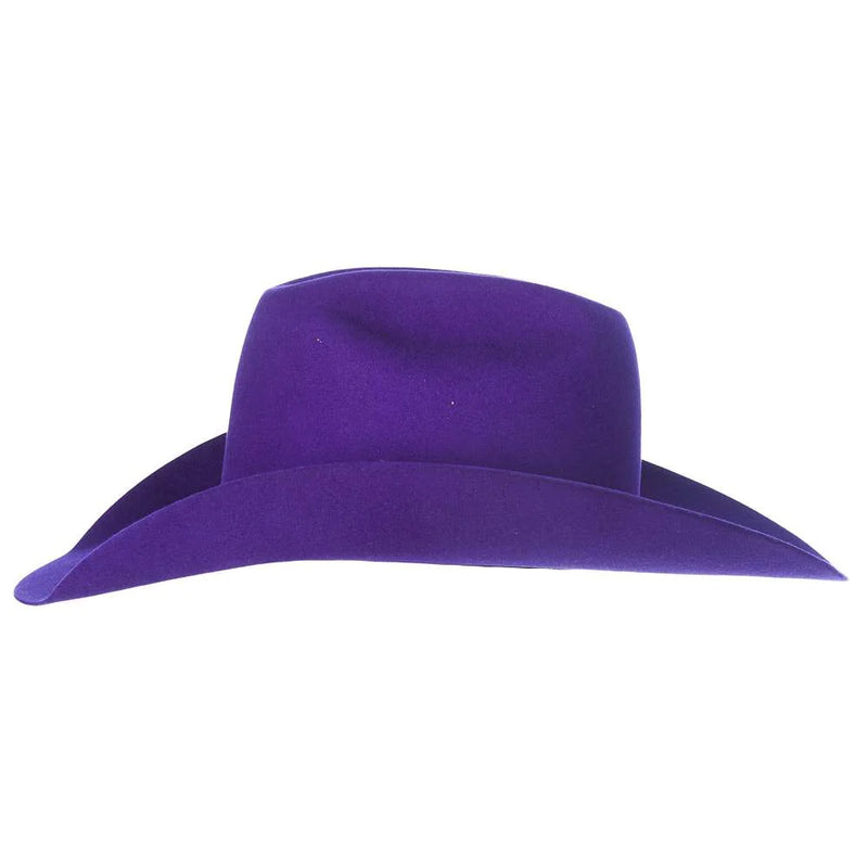 Purple felt cowboy hat with 3 piece silver buckle set
