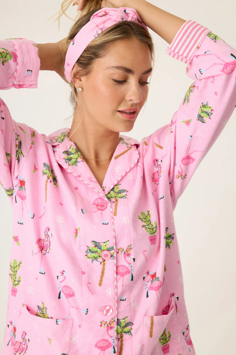 PJ SALVAGE HOLIDAY FLAMINGOS FLANNEL PJ SET 