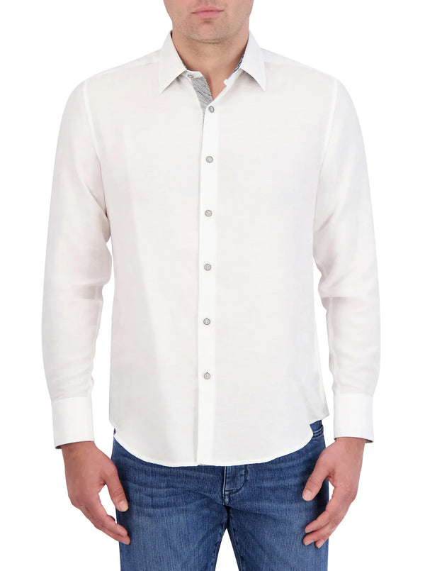 Man wearing white button down long sleeve shirt 