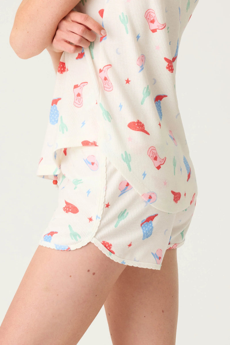 Shorts with colorful pattern on a plain background