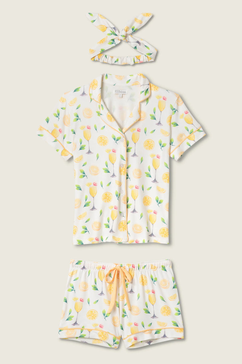 Pajama set with orange pattern on a plain background