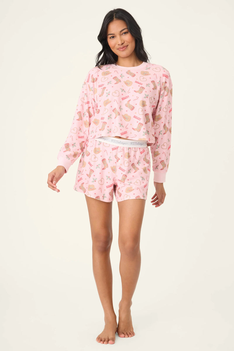 PJ Salvage Boyfriend Boxer Western Holiday Print Shorts Set