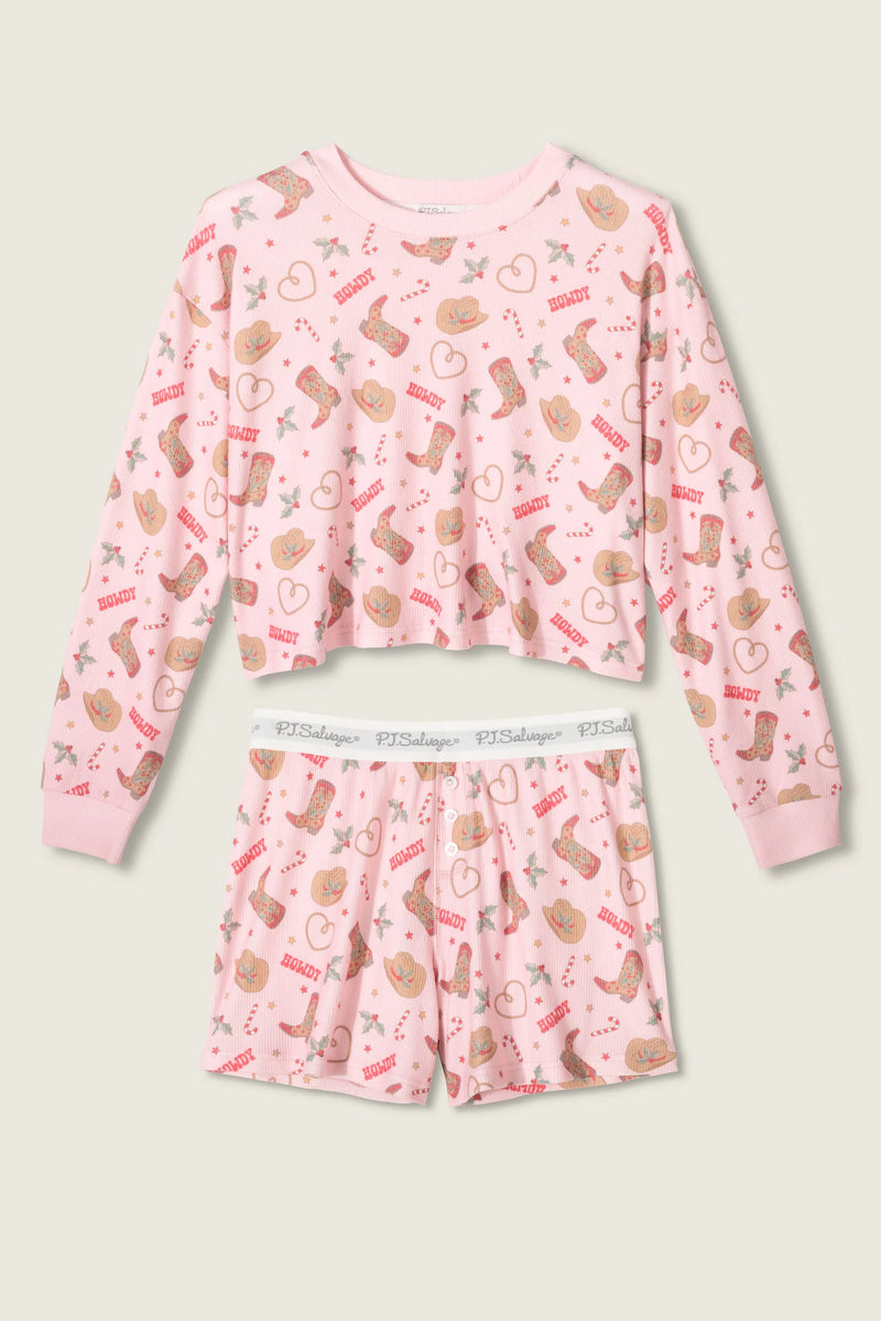 PJ Salvage Boyfriend Boxer Western Holiday Print Shorts Set