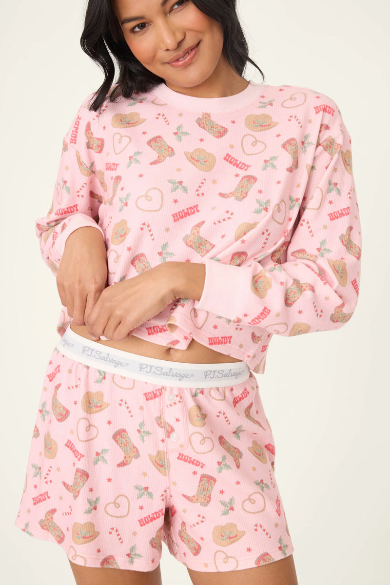 PJ Salvage Boyfriend Boxer Western Holiday Print Shorts Set
