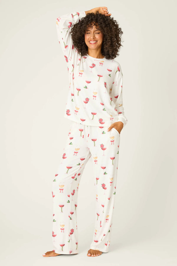 Pj Salvage Let's Get Toasty Holiday Wine Print Pants Set