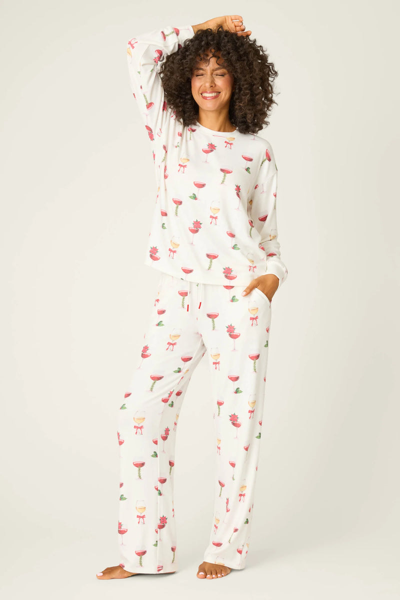 Pj Salvage Let's Get Toasty Holiday Wine Print Pants Set
