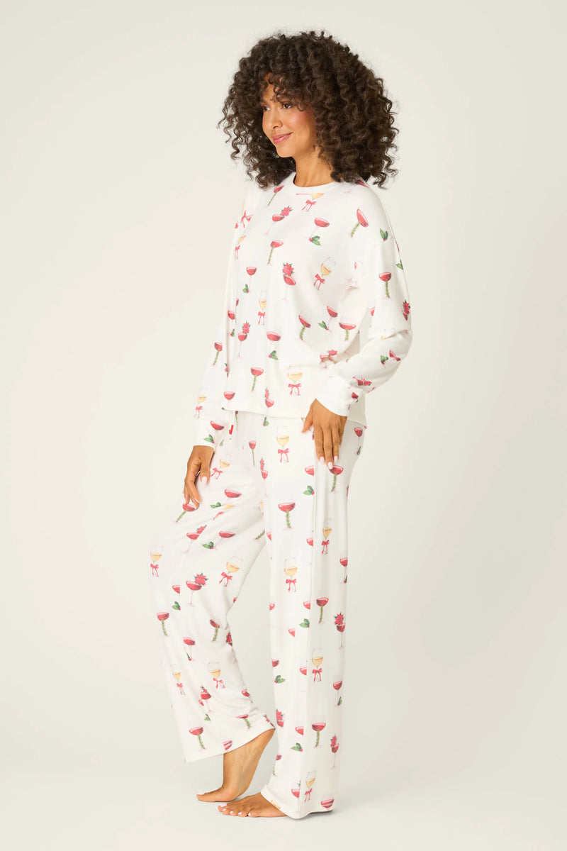 Pj Salvage Let's Get Toasty Holiday Wine Print Pants Set