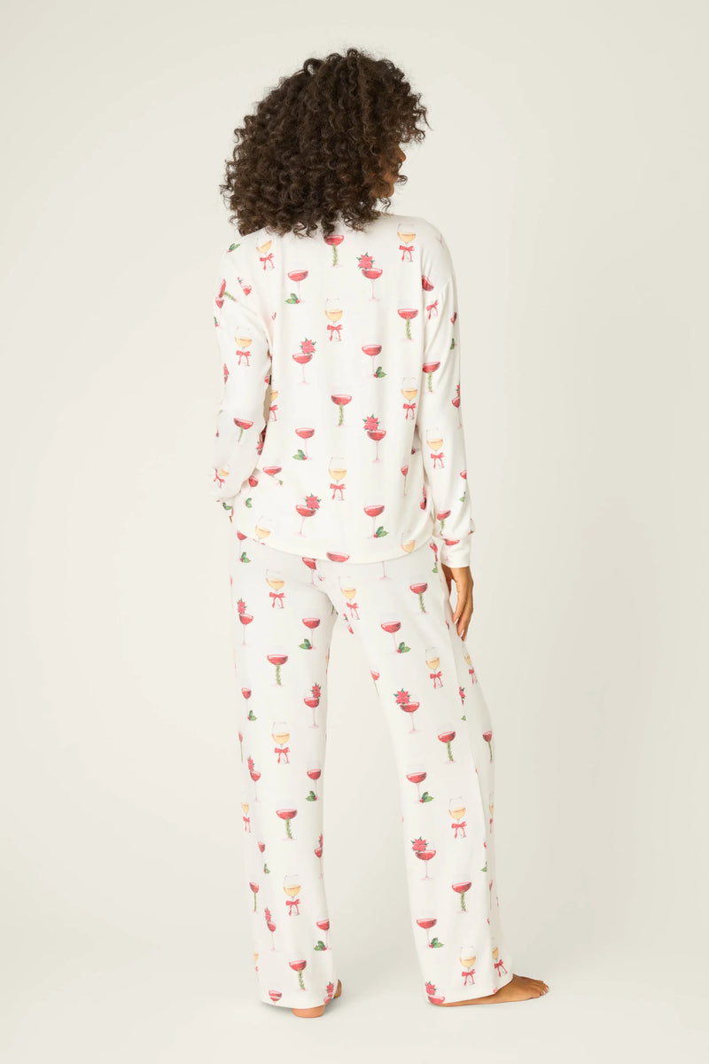 Pj Salvage Let's Get Toasty Holiday Wine Print Pants Set