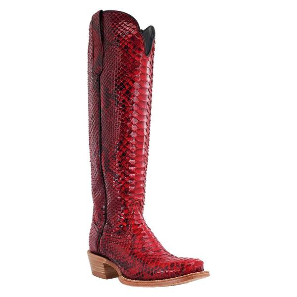 R. WATSON WOMEN'S 17″ RED AND BLACK PYTHON BOOT