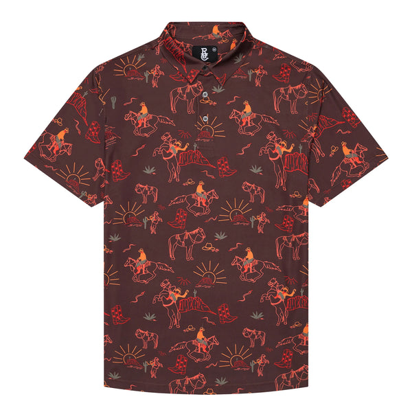 Short-sleeve shirt with cowboy pattern on a white background