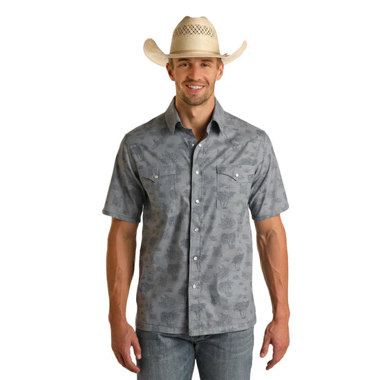 Panhandle Western Hawaiian Chambray Blue Snap Shirt