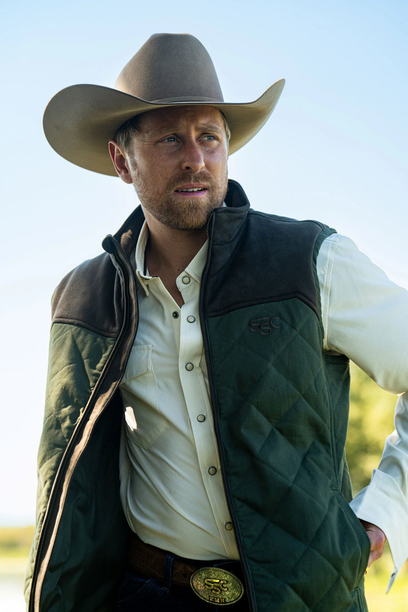 Stockyard Supply Co. "Rodeo King" Vest - Dark Olive / Chocolate