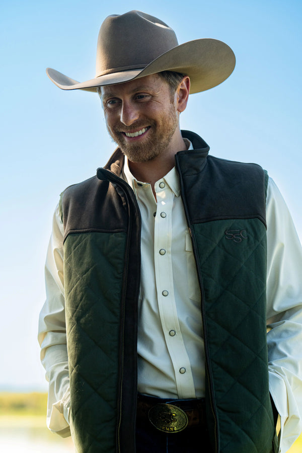 Stockyard Supply Co. "Rodeo King" Vest - Dark Olive / Chocolate