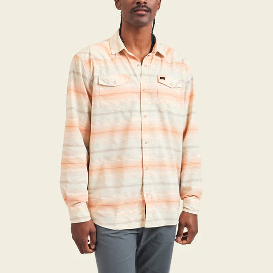 Men's long sleeve shirt with pink, green and grey color way stripes