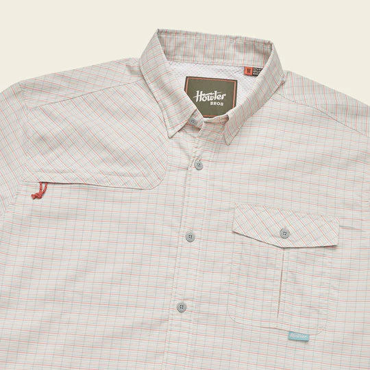 Men's long sleeve button down shirt with white plaid print on
