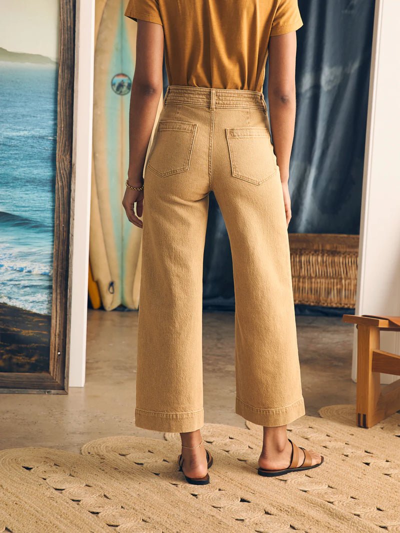 Woman wearing sand color wide leg pants