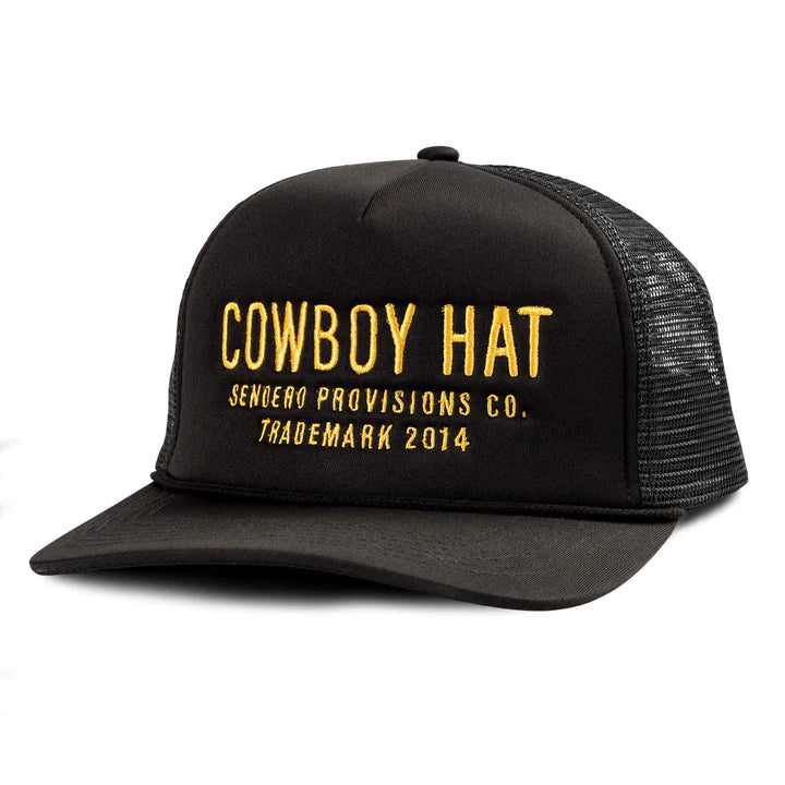 SENDERO COWBOY HAT- BLACK AND GOLD with the print Cowboy Hat  Sendero provisions co. Trademark 2014