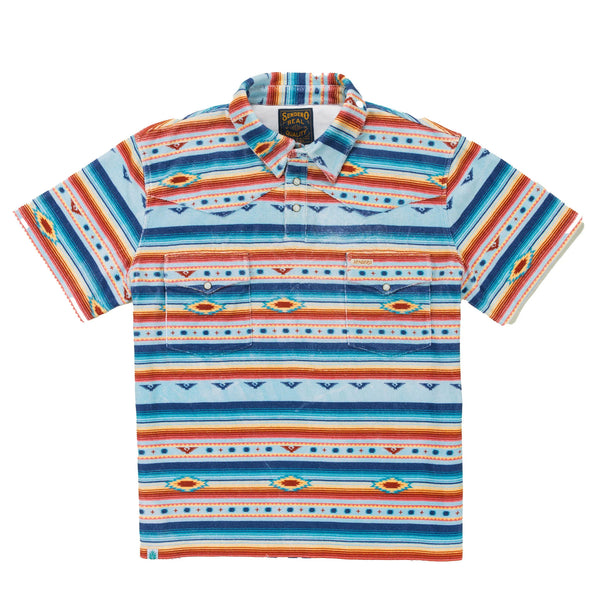 Men's polo shirt terry Aztec pattern shirt with double breast pockets in a primary color way