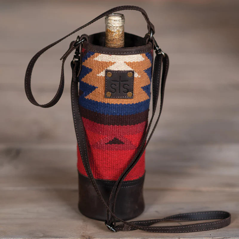 Single Wine Bag features ombré, Aztec pattern unique to the shape of the bag.