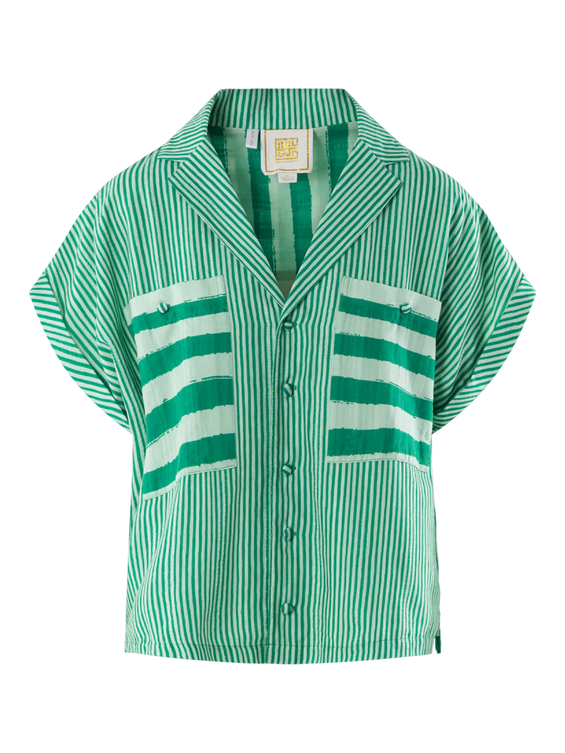 Green and white striped shirt on a white background